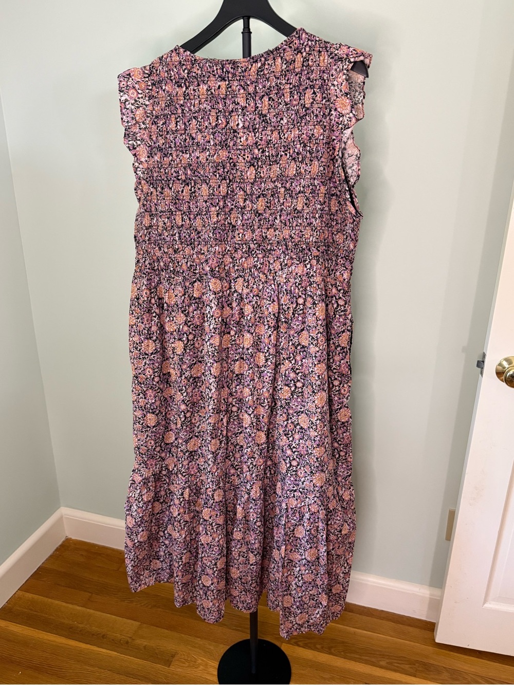 Anthropologie - Peregrine Floral V-Neck Smocked Midi Dress - Pink Floral - Picture 5 of 5